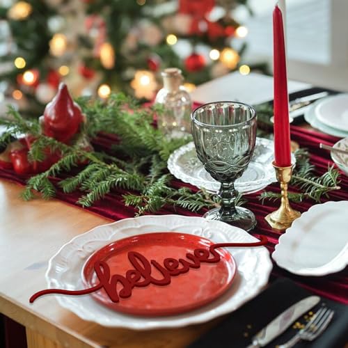 Aukolass 4 Red Christmas Wood Place Card Signs Holiday Table Decor