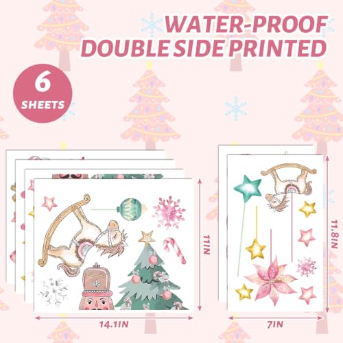 Whaline Pink Nutcracker Window Clings Gift Set – 6 Sheets Christmas Decor for Windows