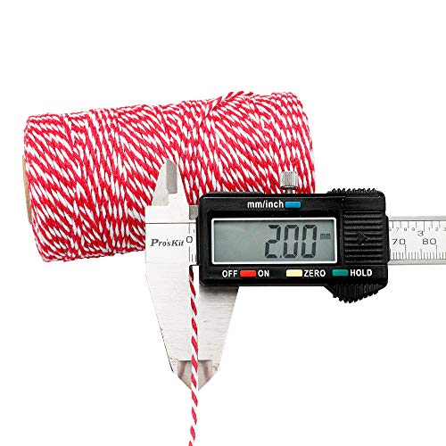 KINGLAKE 2MM x 328ft Red White Cotton Twine Holiday Gift Wrap & Crafts