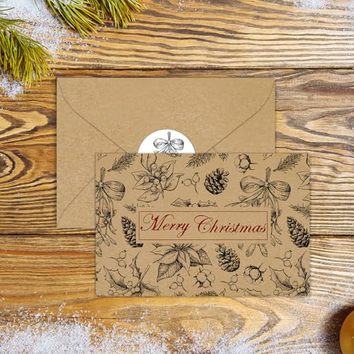 24 Pack Christmas Kraft Greeting Cards with Envelopes & Stickers - Holiday Note Cards