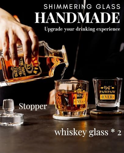 Onebttl Pawpaw Gifts Whiskey Decanter Set with 2 Glasses – 25oz (750ml) Premium Lead-Free Glass