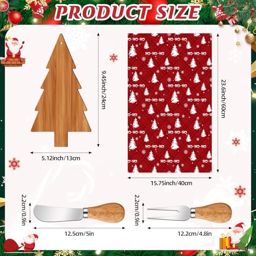 LemonRoad 6-Piece Christmas Tree Shaped Bamboo Cutting Board Gift Set with Utensils & Accessories