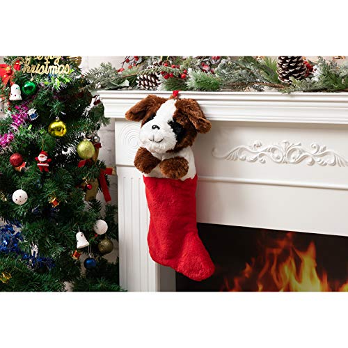 Holiday Plush Dog Stocking 19in - HollyHOME White Brown Puppy Xmas Gift