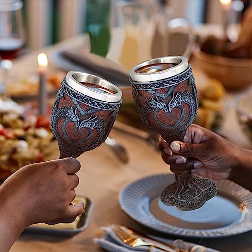 Set of 2 Medieval Dragon Wine Goblets - 7 oz Gothic Stainless Steel Chalice