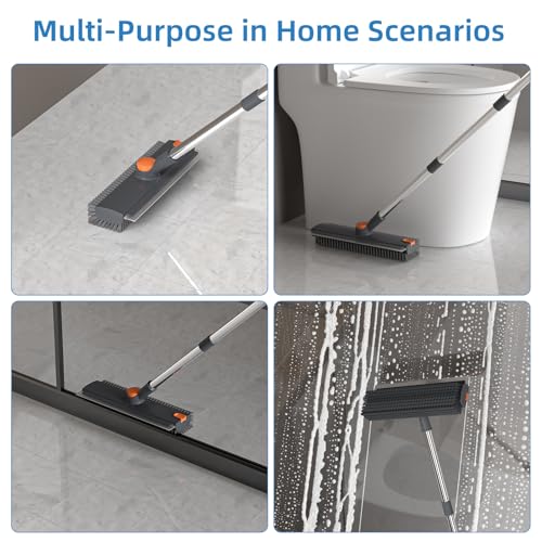 3-in-1 Long Handle Floor Scrub Brush with Squeegee & Stiff Bristles