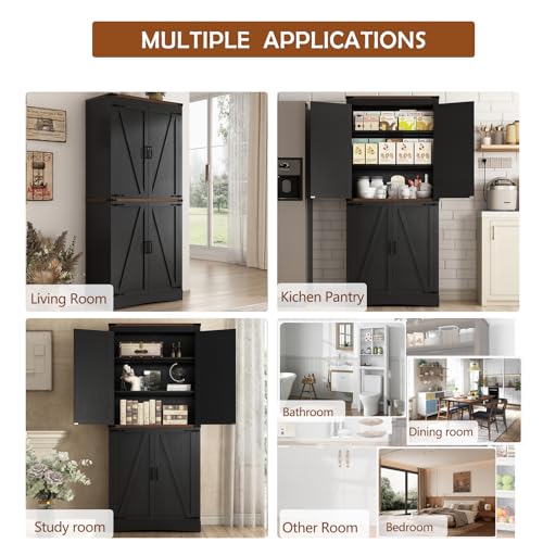 71" Tall Farmhouse Kitchen Pantry Cabinet with Adjustable Shelves