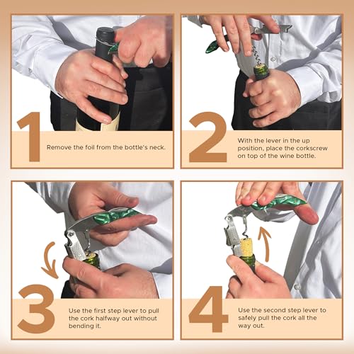 Wino French Oak Wine Key - Professional Lever Corkscrew with Foil Cutter