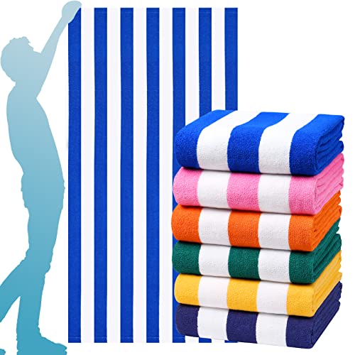 Genovega Oversized Striped Beach Towels 6-Pack - 72x40 XL Microfiber Set