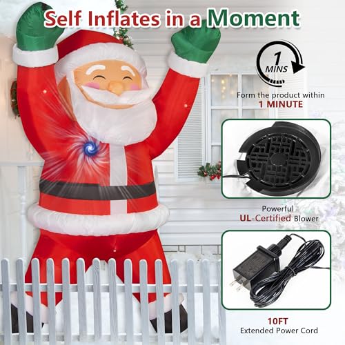 6FT Hanging Joy Santa Inflatable Christmas Decor with 5 LED Lights - TwoBees Outdoor/Indoor Blow Up