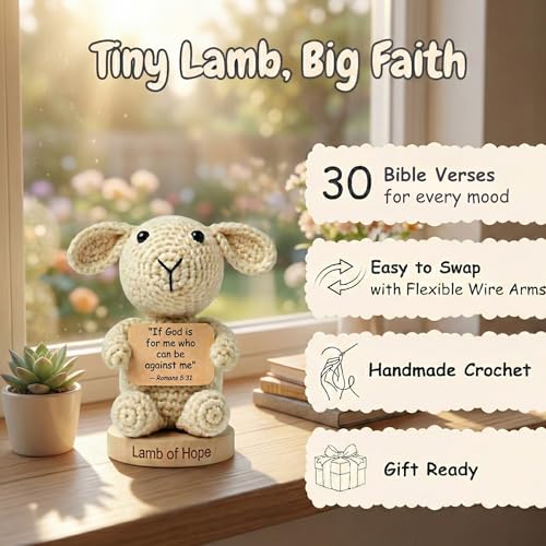 Crochet Lamb Bible Verse Card Holder with 30 Scripture Prayer Cards