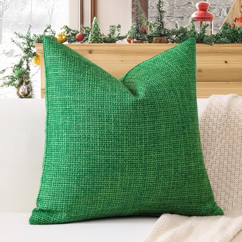OTOSTAR Christmas Green Linen Throw Pillow Cover 18x18 Inch Set of 1 for Home Decor