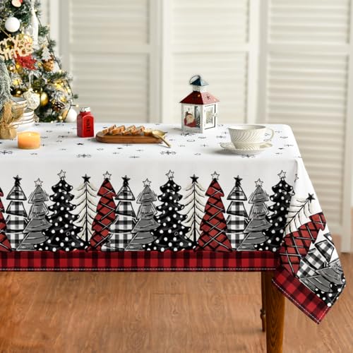 Horaldaily Christmas Tablecloth 60 x 140 Rectangular with Trees, Red
