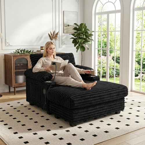 Adjustable Chaise Lounge Chair with Storage Ottoman and USB Charging Port