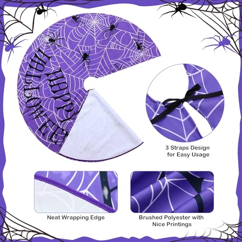 48-Inch Halloween Tree Skirt - Spooky Black & Purple Spider Web Decor