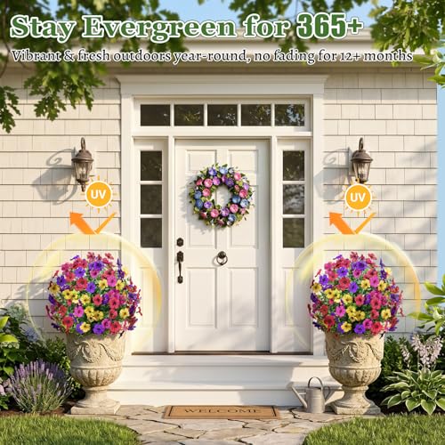 2-Pack 22-Inch UV Resistant Artificial Flower Bushes with Ground Stakes