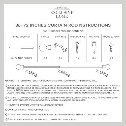 Adjustable 1-Inch Curtain Rod with Crystal Ball Finials, Matte Bronze 36-72"