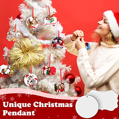 BBTO 15 Pcs Christmas Sublimation Ornaments Blank with Red Ropes