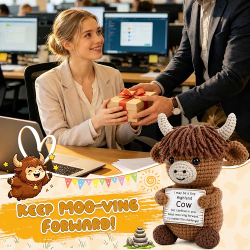 Crochet Highland Cow Encouragement Gift with Positive Message Card