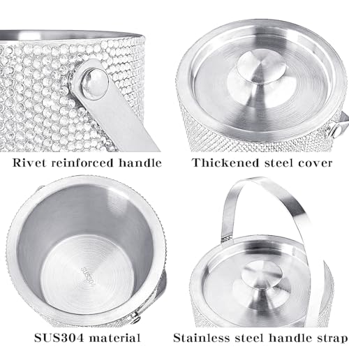 Bling Double Walled Stainless Steel Ice Bucket with Lid & Tongs - 2L Insulated Bar Cooler