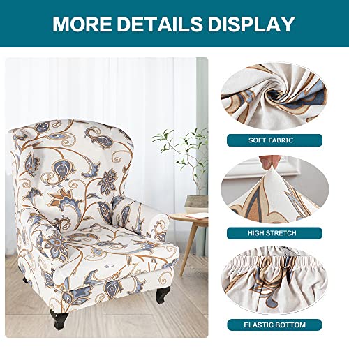 Stretch Wingback Chair Cover Slipcovers - 2 Piece Non-Slip Furniture Protector