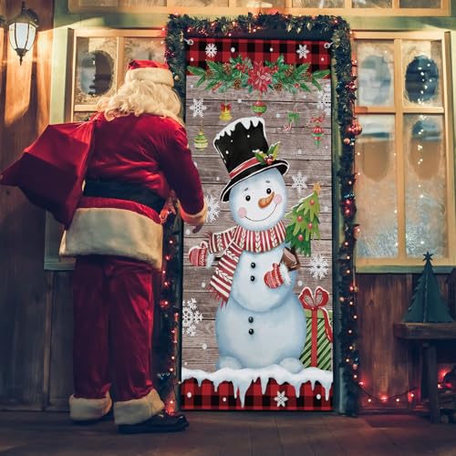 Christmas Snowman Door Cover 6x3 ft - Tiamon 35x71 Inch Party Decor