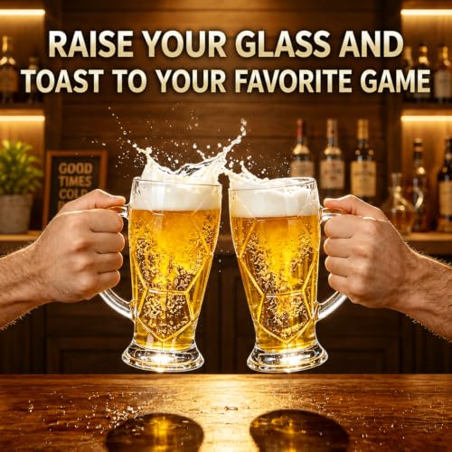 22oz Frosted Glass Beer Steins, 3D Hexagon Textured Mugs, Set of 2