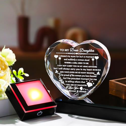 Daughter Gifts 2 with Colorful LED Base Heart Crystal from Mom Dad Birthday Christmas