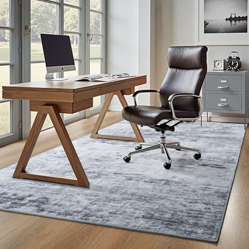 4x6 Washable Non-Slip Area Rug - Grey Abstract Low Pile Indoor Carpet