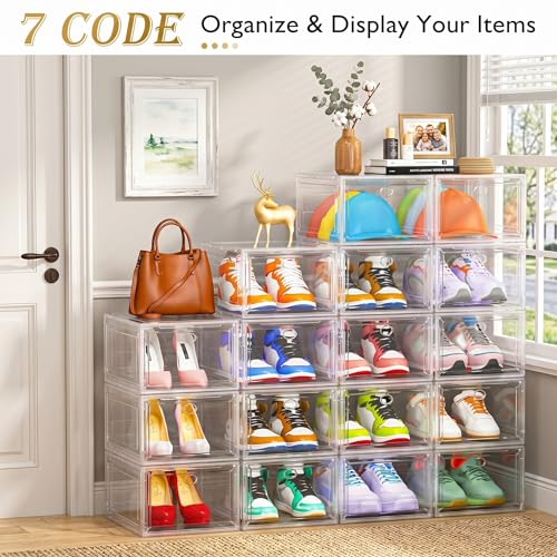 Clear Stackable Shoe Storage Boxes with Magnetic Doors - 6 Pack