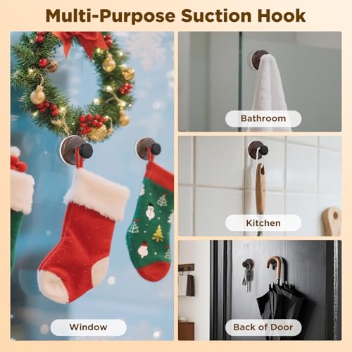 Heavy Duty Suction Cup Wreath Hangers for Front Door - 2 Pack (Walnut)