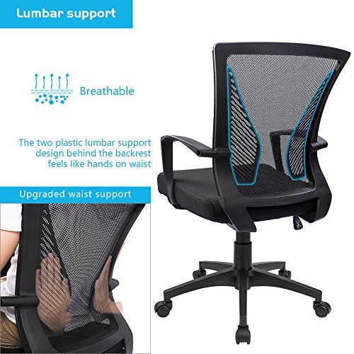 Ergonomic Mesh Office Chair - Mid-Back Swivel Desk Chair with Lumbar Support