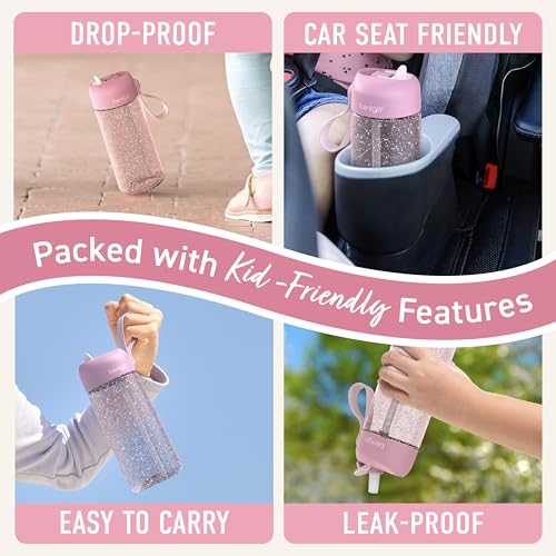 Kids Leak-Proof Water Bottle with Straw - 15 oz BPA-Free Tritan
