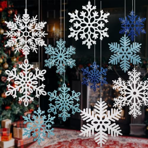 12 Pack Large Glitter Snowflake Ornaments for Christmas & Winter Decor