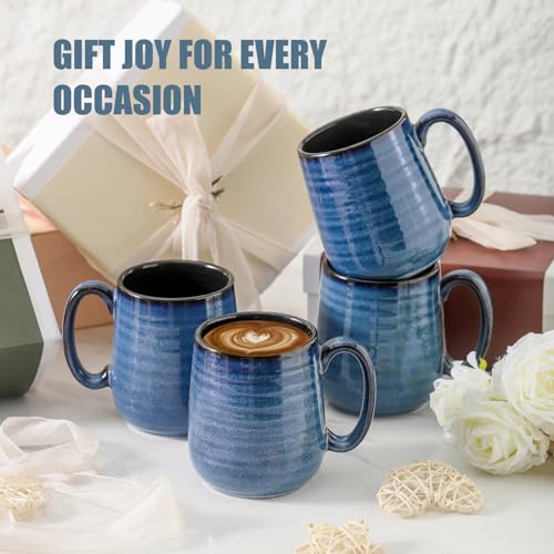 HASENSE Navy 12 oz Coffee Mug Set of 6 - Reactive Glaze Ceramic Cups for Tea, Soup & Drinks