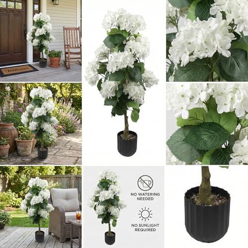3 Ft Artificial Hydrangea Topiary Trees, UV Resistant Potted Faux Plant - 2 Pcs