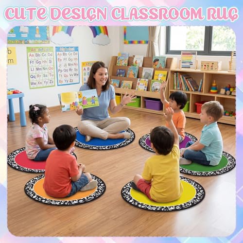 12-Piece Rainbow Classroom Rug Seats, 16-Inch Non-Slip Floor Cushions