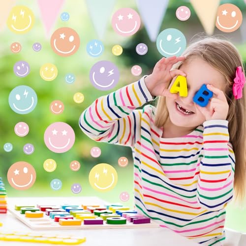 9 Sheet Double-Sided Smile Face Window Clings - Pastel Decor