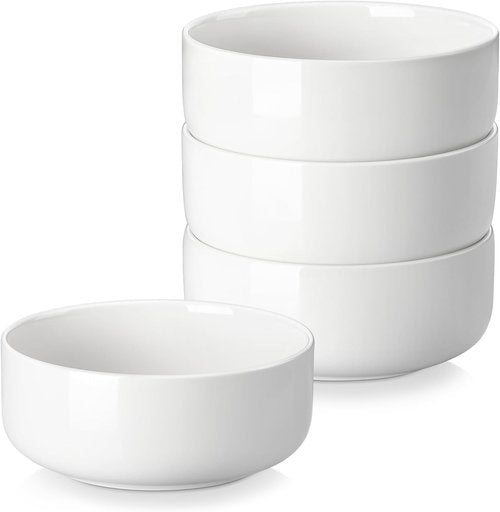 MALACASA 24 OZ Ceramic Cereal Bowls Set of 4 | 5.8 Inch Dishwasher & Microwave Safe - White LUNA Series