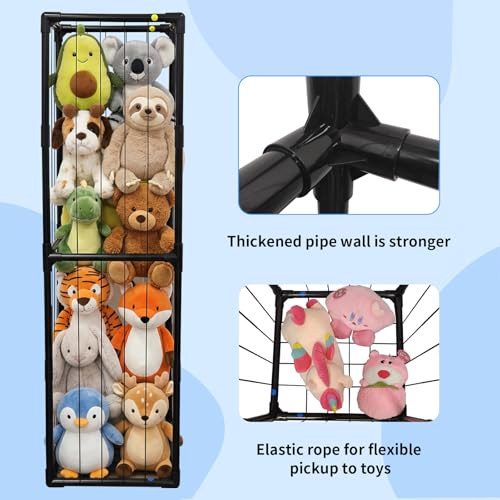 Large Stuffed Animal Storage Organizer with Elastic Cords, Black