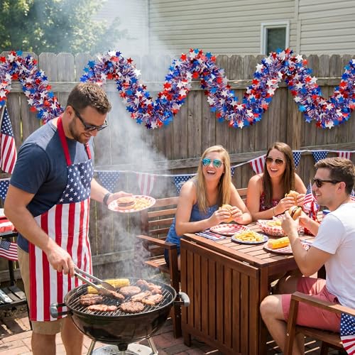 50ft Patriotic Star Tinsel Garland - Red White & Blue July 4th Decor