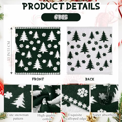 Remagr 6 Pack Christmas Tree Wash Cloths 13 x 13 inches Green