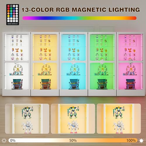 4-Sided Glass Display Cabinet with LED Lighting and Lock, 28-Inch Wide