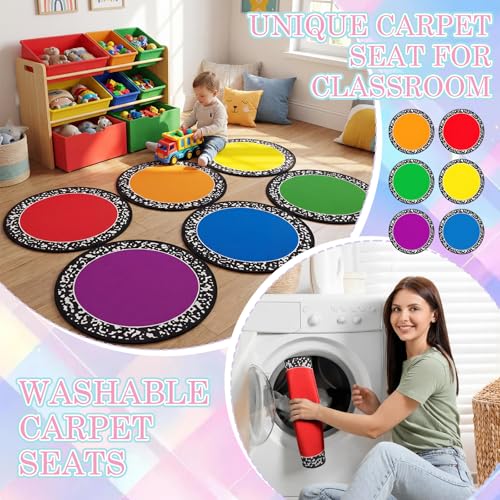 12-Piece Rainbow Classroom Rug Seats, 16-Inch Non-Slip Floor Cushions