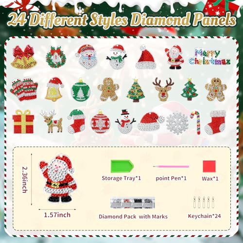 24-Day Diamond Painting Advent Calendar - DIY Gem Keychain Craft Kit