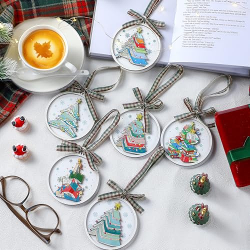 Syhood 6 Pcs Christmas Book Ornaments for Tree & Book Lovers Gift Set