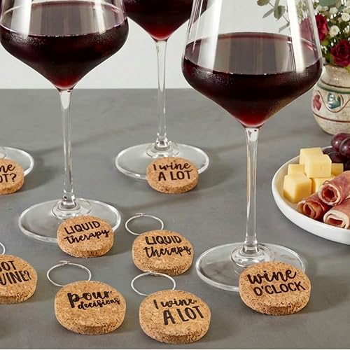 Juvale Wine Glass Charms - 12 Pack Cork & Circle Design for Stemware & Party Decor