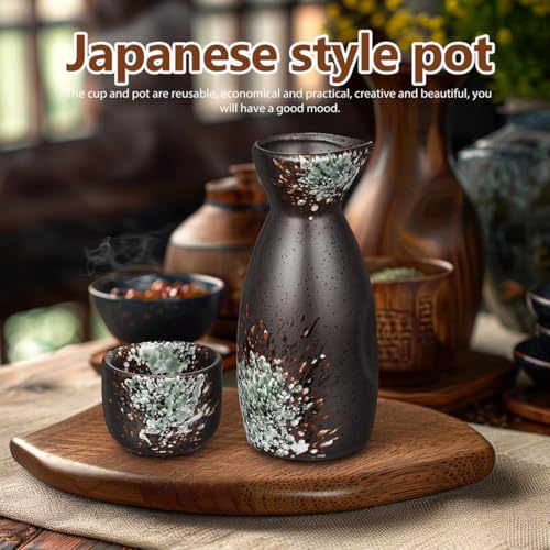Luxshiny Japanese Ceramic Sake Set with 1 Bottle & 4 Cups - 13cm x 5.5cm x 5cm