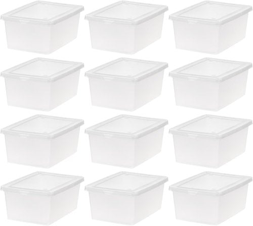 IRIS USA 12-Pack Storage Bins - 15 Quart Clear Stackable Containers for Shoes & Organization