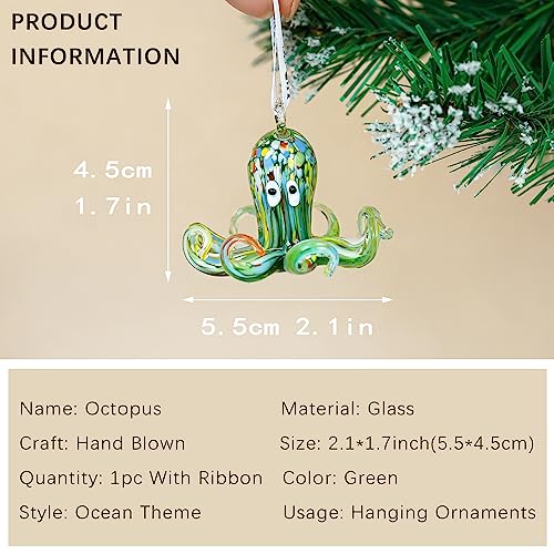 Hand-Blown Art Glass Octopus Hanging Ornament - Coastal Beach Decor