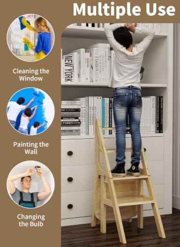 3-in-1 Wooden Folding Library Ladder and Step Stool, 300lb Capacity